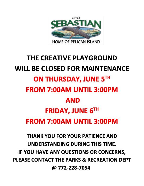 Creative Playground Closure 06.05 and 6.06.2025