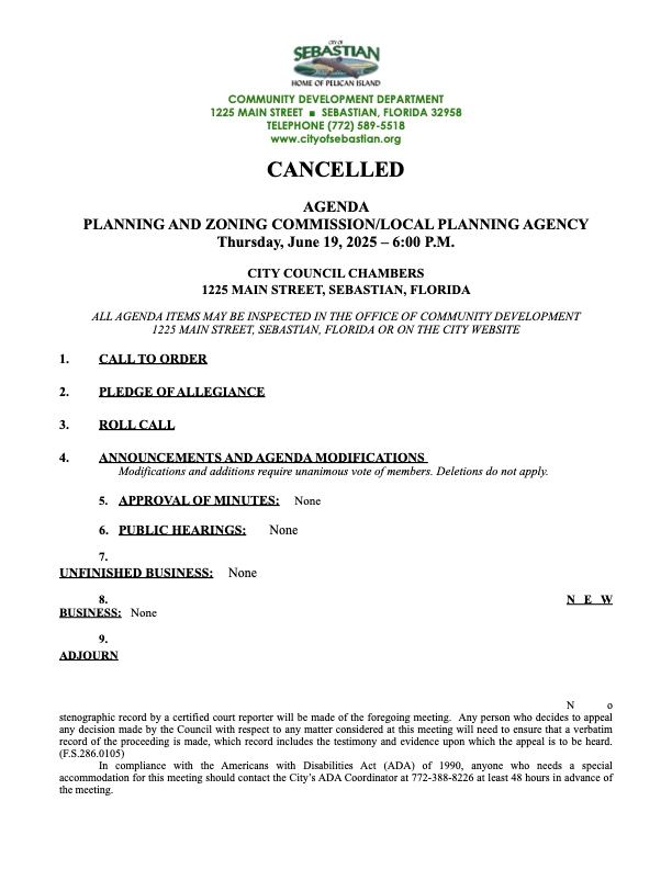 PZ 6-19-25 Agenda Cancelled